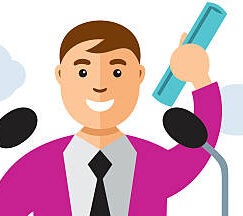 Politician waving the pre-election program. Isolated on a white background